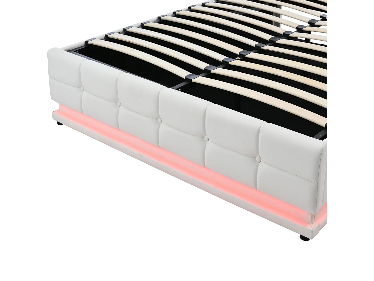 Lit Rembourré En Pu 140x200 Cm Avec LED Et Rangement, Sommier à Lattes, Lit Double, Blanc
