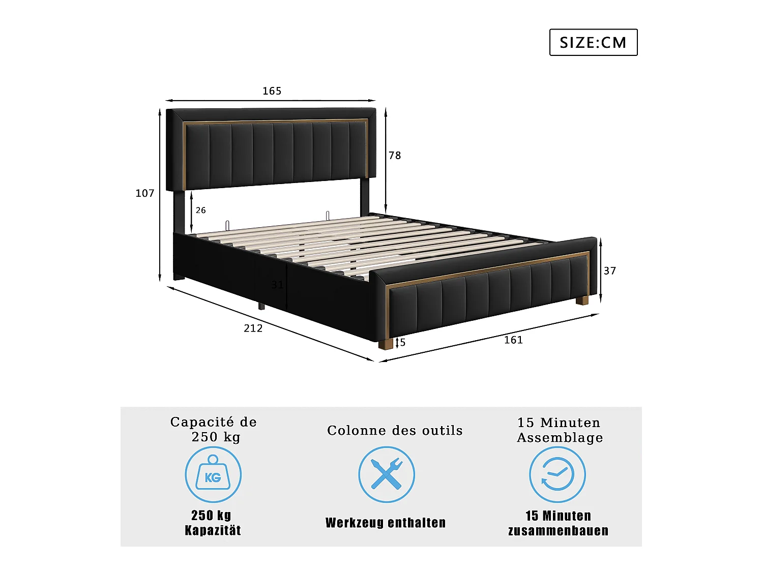 Bed 160x200 cm, opbergbed, bedframe met hoofdeinde, fluweel, zwart