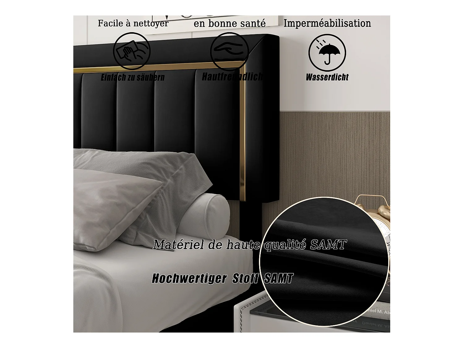 Bed 160x200 cm, opbergbed, bedframe met hoofdeinde, fluweel, zwart