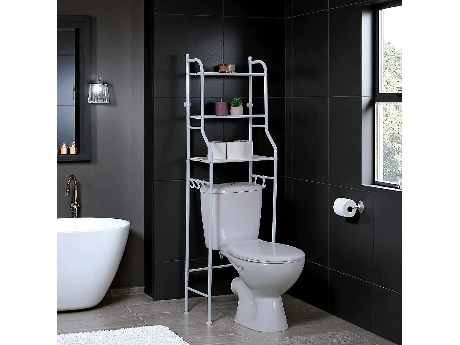 Etagere De Rangement Wc 155x48x25cm Blanc