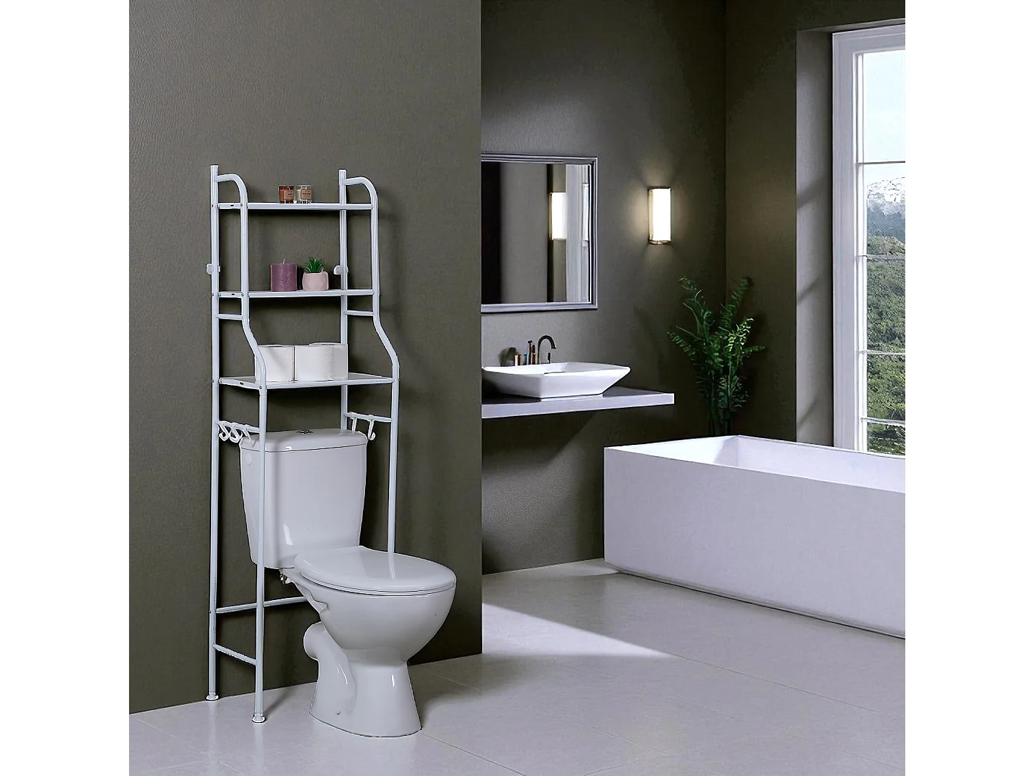 Etagere De Rangement Wc 155x48x25cm Blanc