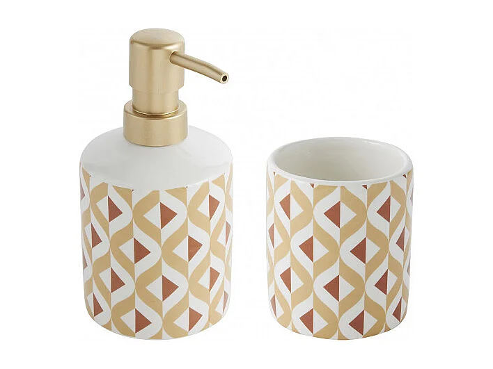 Set salle de bain 2 pièces distributeur céramique marron