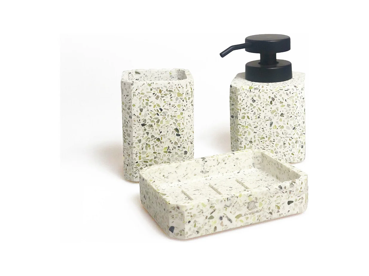 Set salle de bain terrazzo 3 pièces polyrésine vert