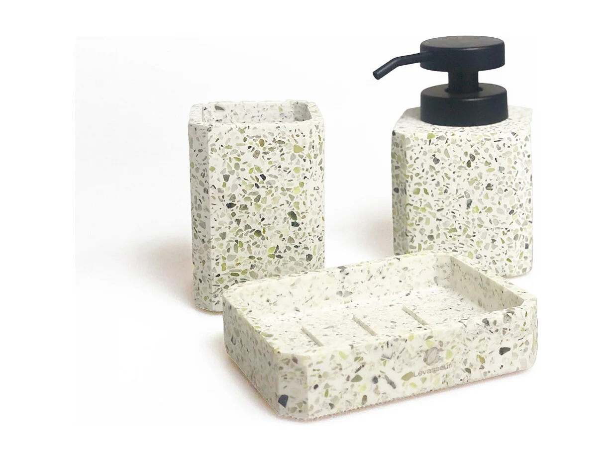Set salle de bain terrazzo 3 pièces polyrésine vert