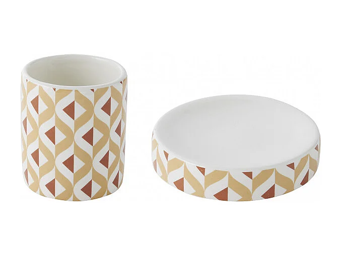 Set salle de bain 2 pièces porte-savon céramique marron