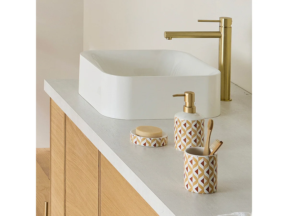 Set salle de bain 2 pièces porte-savon céramique marron