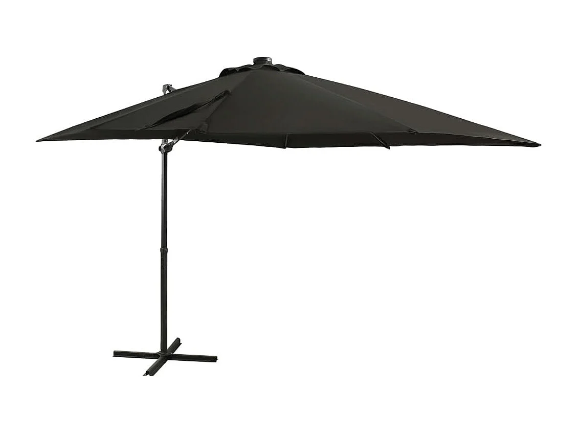 Remko  Parasol de jardin en porte-à-faux et mât et lumières LED noir