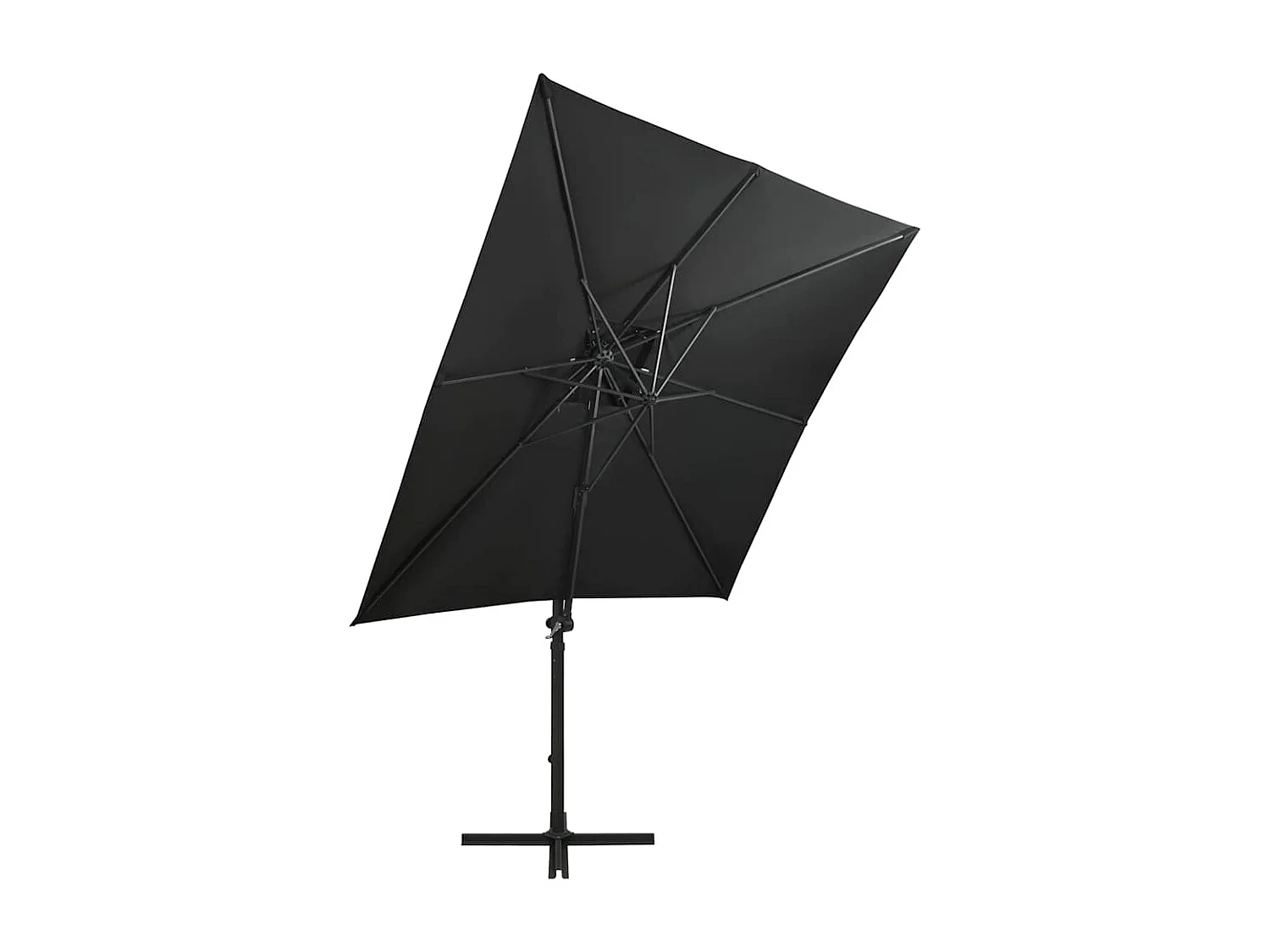 Remko  Parasol de jardin en porte-à-faux et mât et lumières LED noir