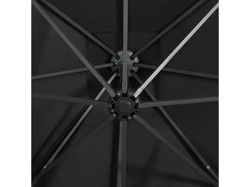 Remko  Parasol de jardin en porte-à-faux et mât et lumières LED noir