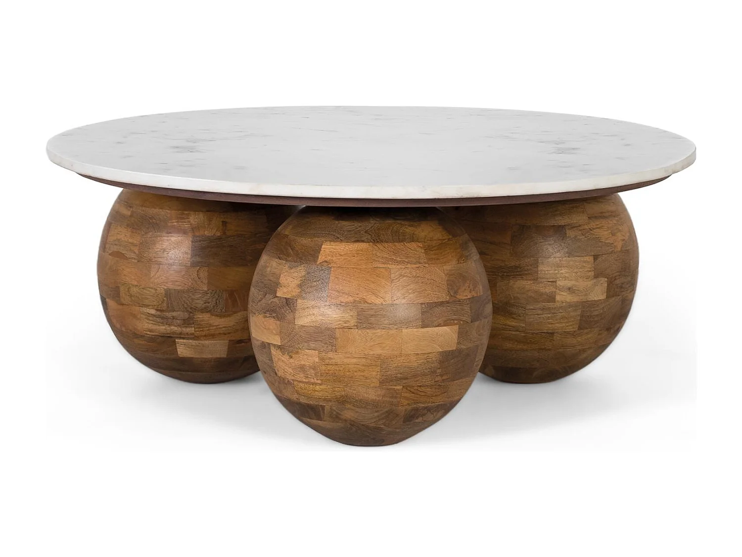 Mesa de centro redonda de mármol y madera de teca