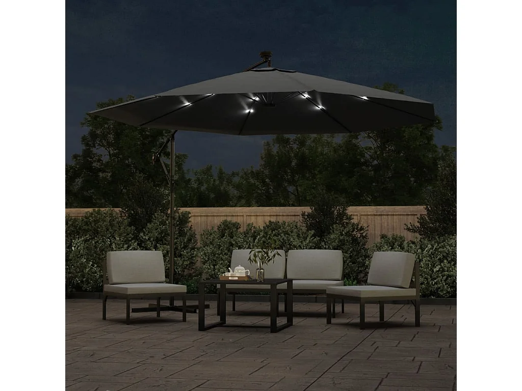 Carrickboy  Parasol de jardin en porte-à-faux et lumières LED mât en métal