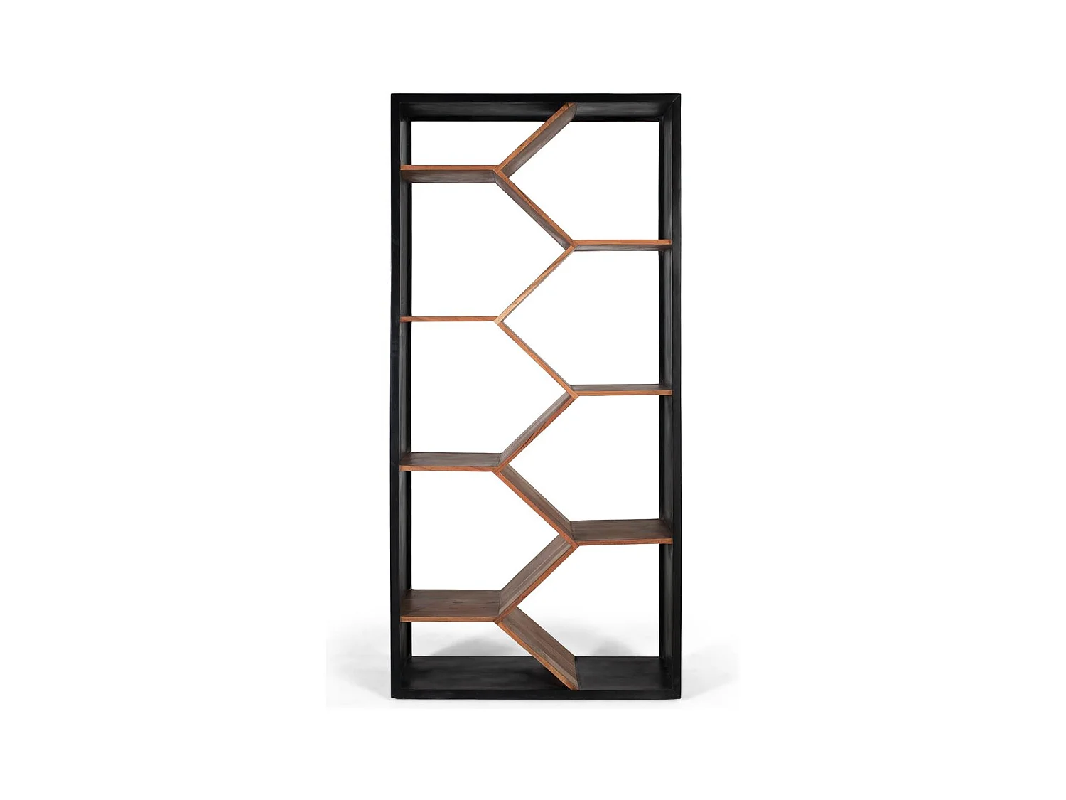 Bibliothèque en bois de manguier massif au design géométrique