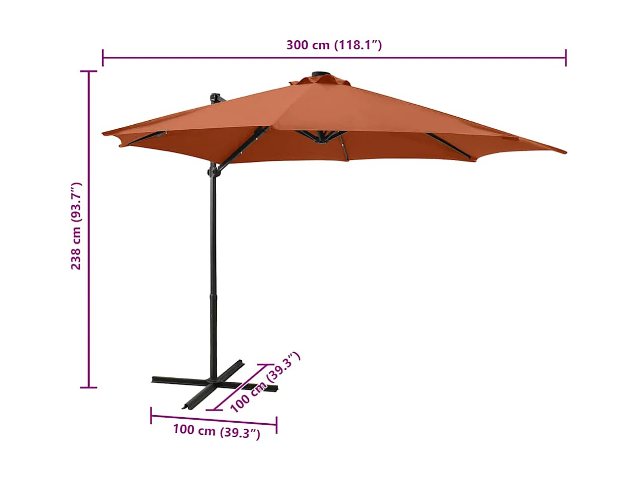 Remko  Parasol de jardin en porte-à-faux avec mât et lumières LED