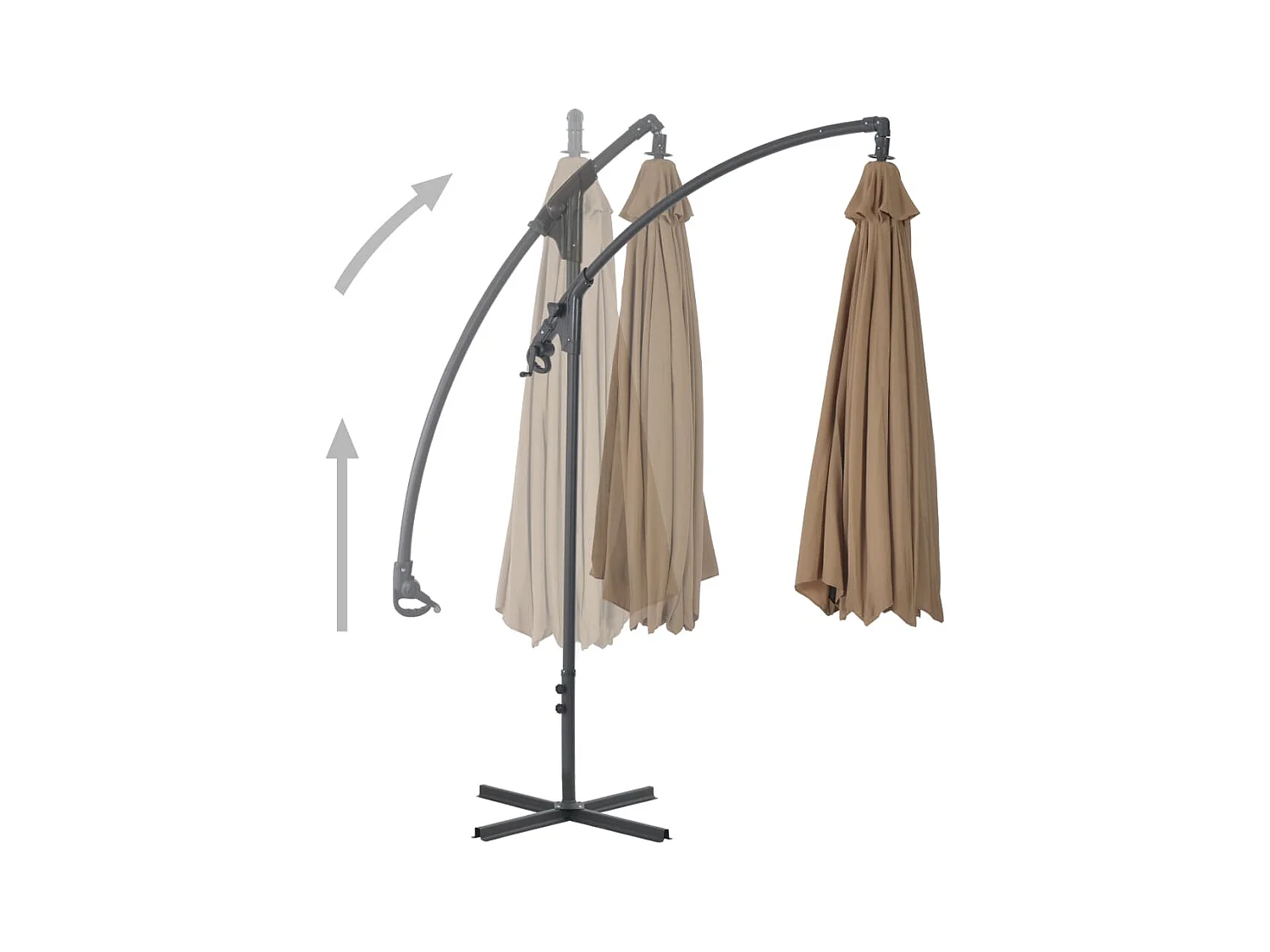 Øystan  Parasol de jardin en porte-à-feux avec poteau en acier taupe