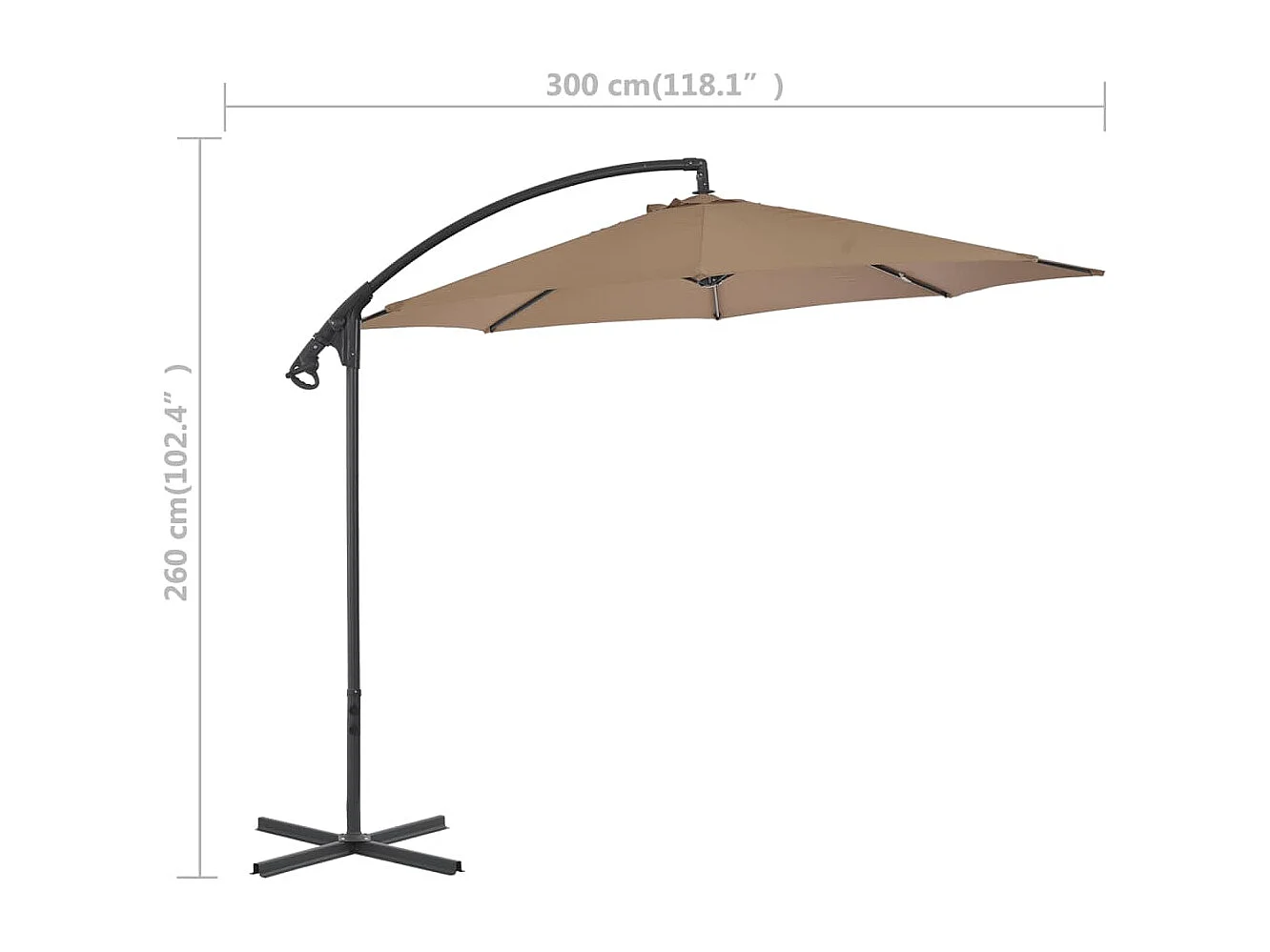 Øystan  Parasol de jardin en porte-à-feux avec poteau en acier taupe