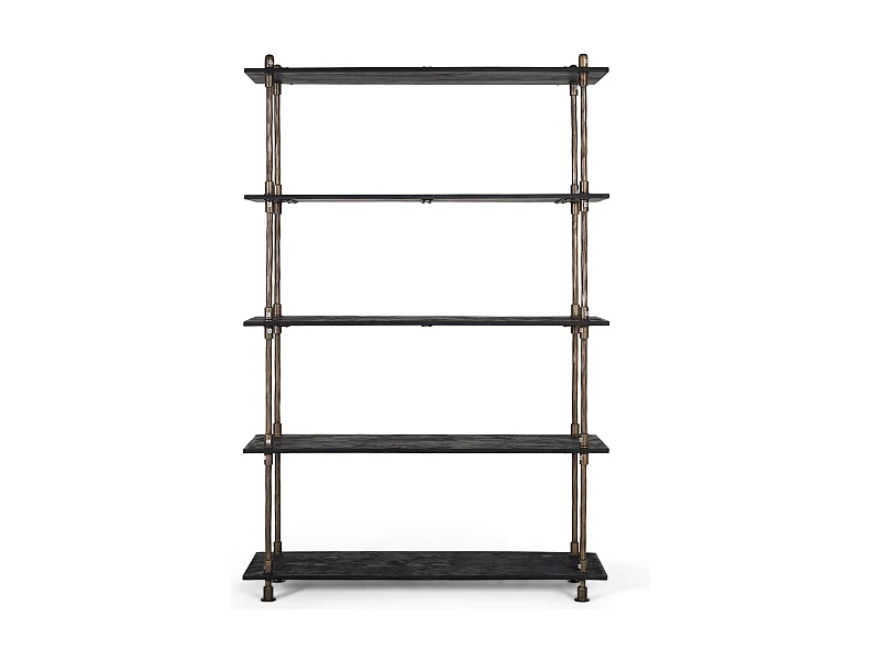 Industrielles Bücherregal aus Metall und Holz, Schwarz und Bronze