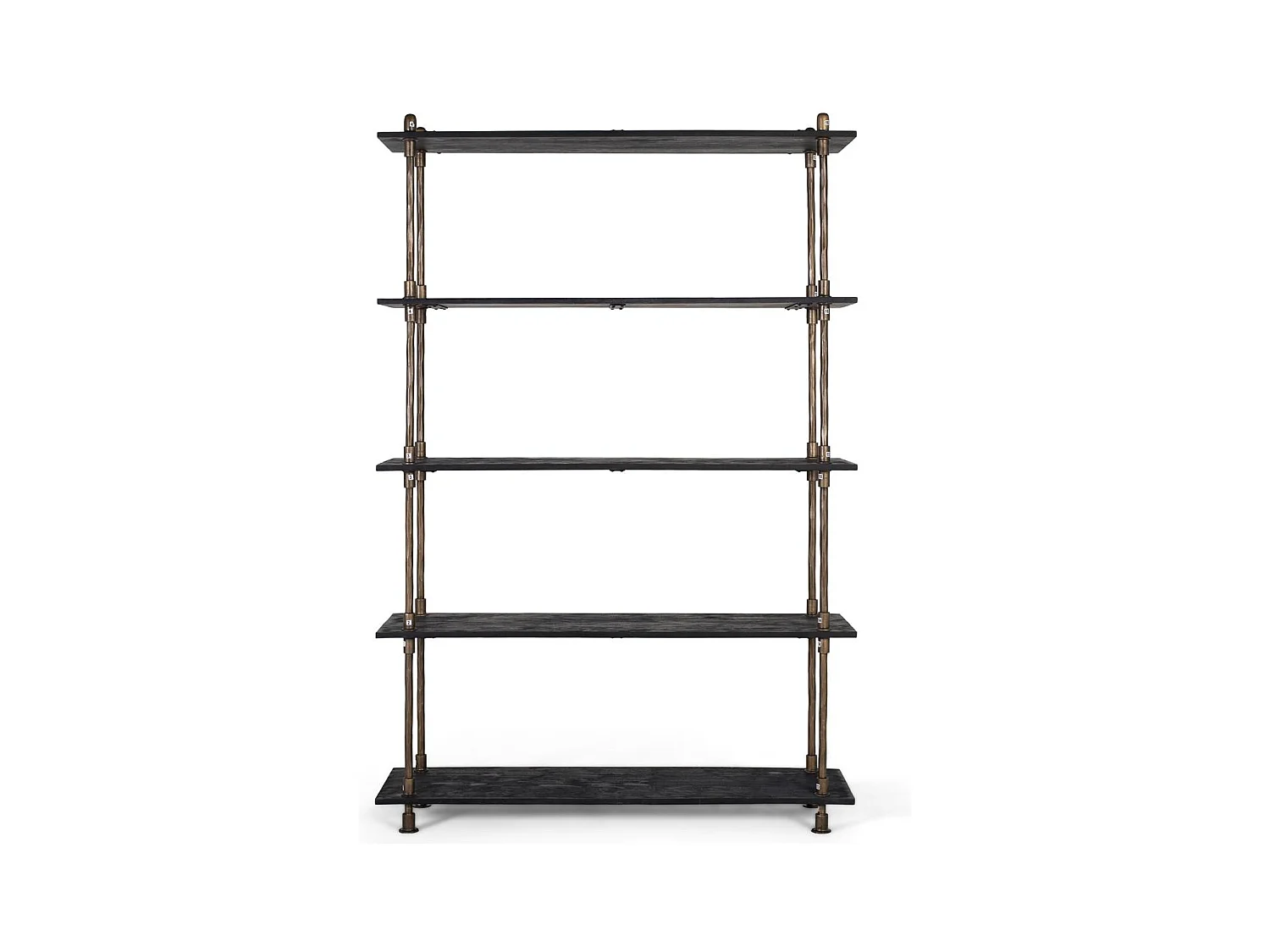 Bibliothèque industrielle en métal et bois, noir et bronze