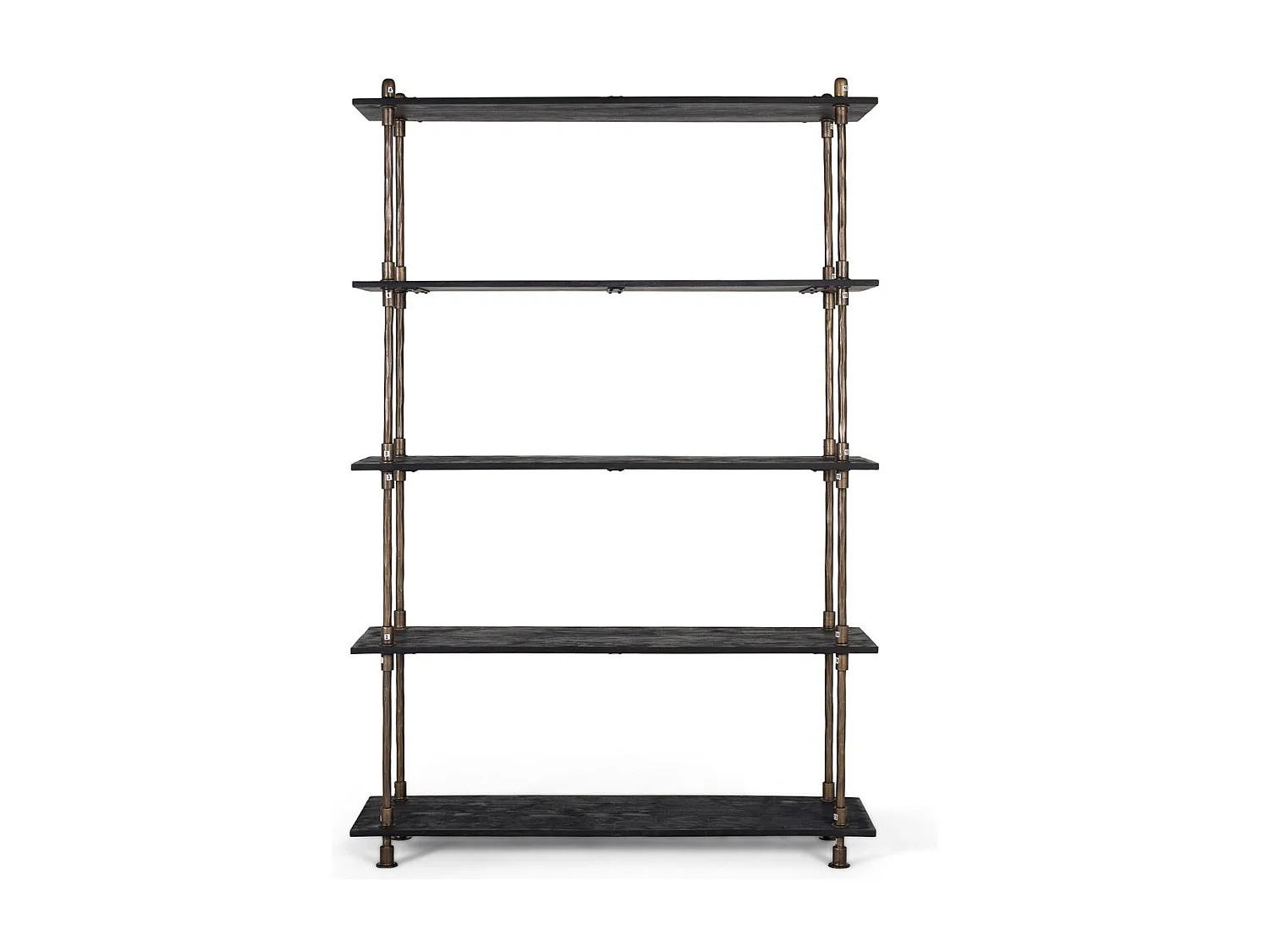 Industriële bibliotheek in metaal en hout, zwart en brons