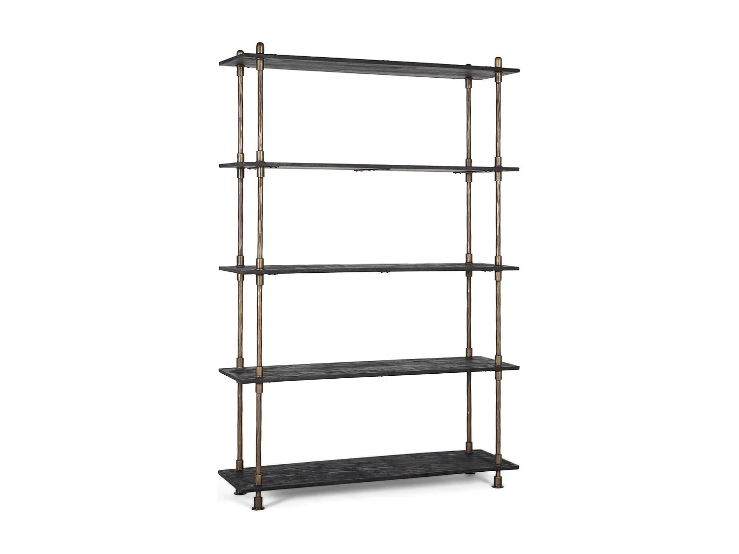 Industriële bibliotheek in metaal en hout, zwart en brons