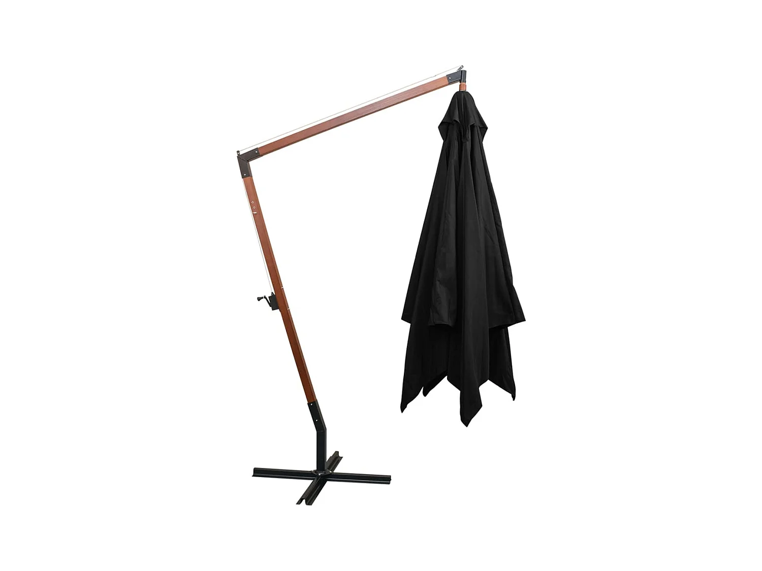 Gryndis  Parasol de jardin suspendu avec mât noir bois de sapin massif