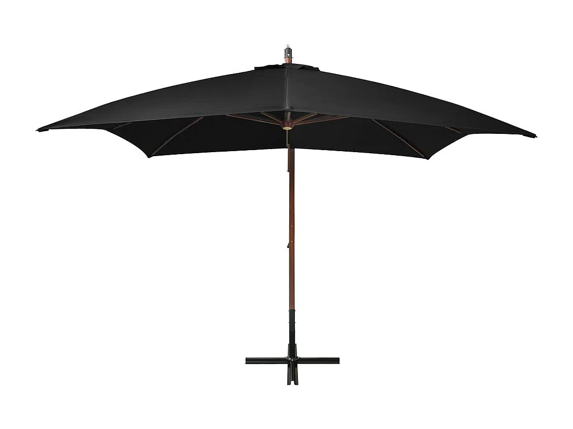 Gryndis  Parasol de jardin suspendu avec mât noir bois de sapin massif