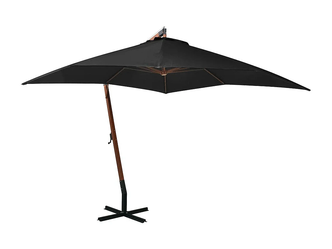 Gryndis  Parasol de jardin suspendu avec mât noir bois de sapin massif