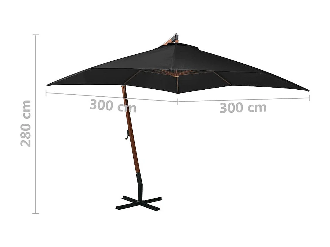 Gryndis  Parasol de jardin suspendu avec mât noir bois de sapin massif