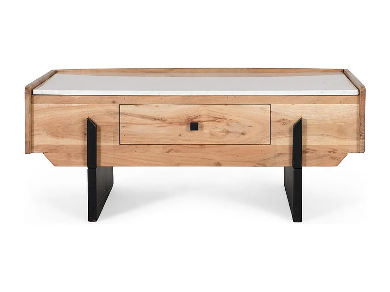 Mesa de centro de madera de acacia y mármol blanco