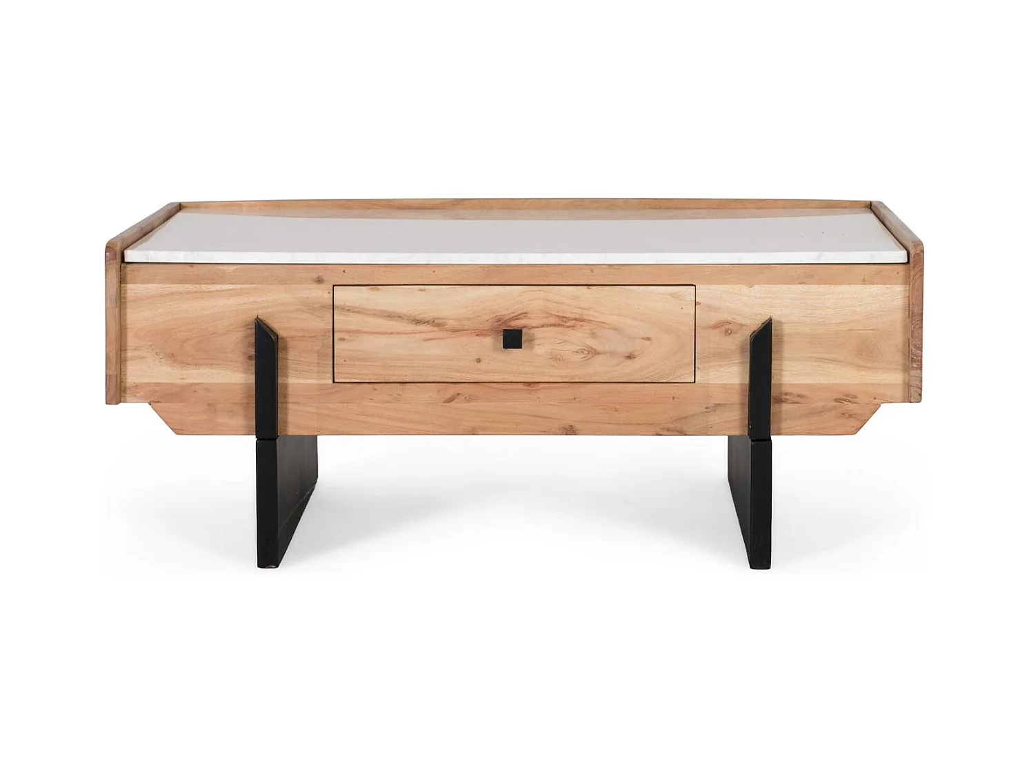 Table basse en bois d’acacia et marbre blanc