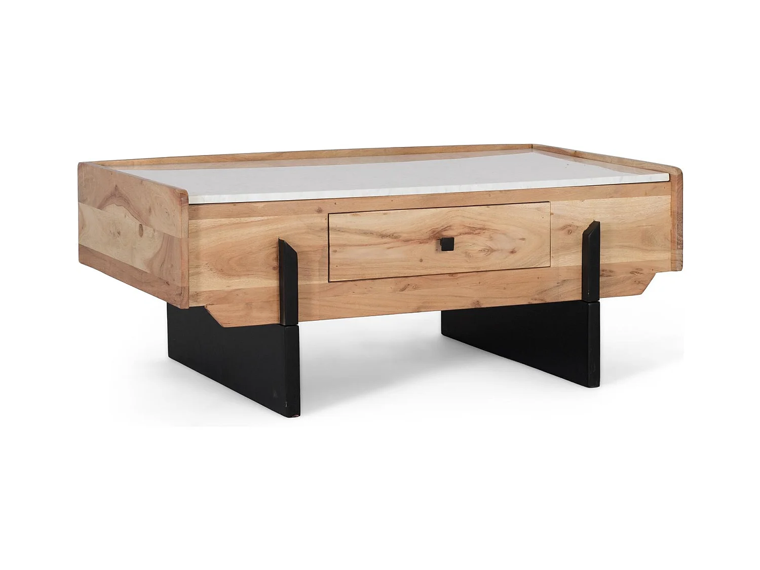 Table basse en bois d’acacia et marbre blanc