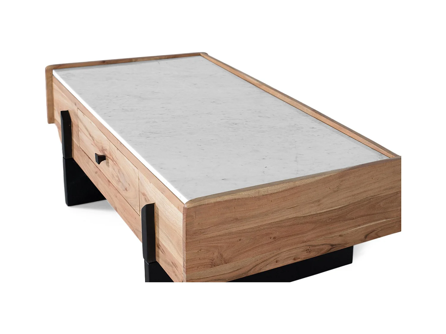 Table basse en bois d’acacia et marbre blanc