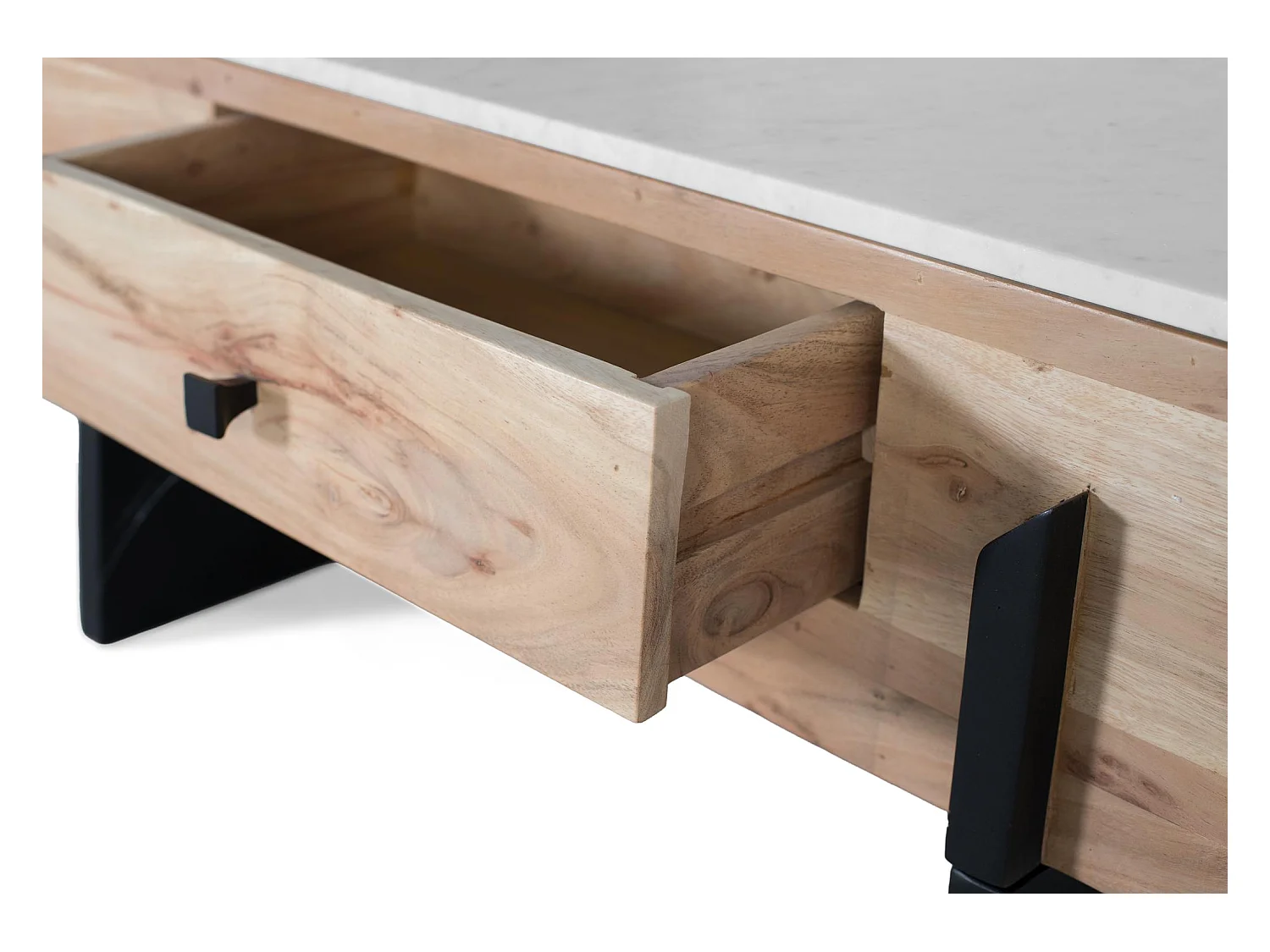 Table basse en bois d’acacia et marbre blanc