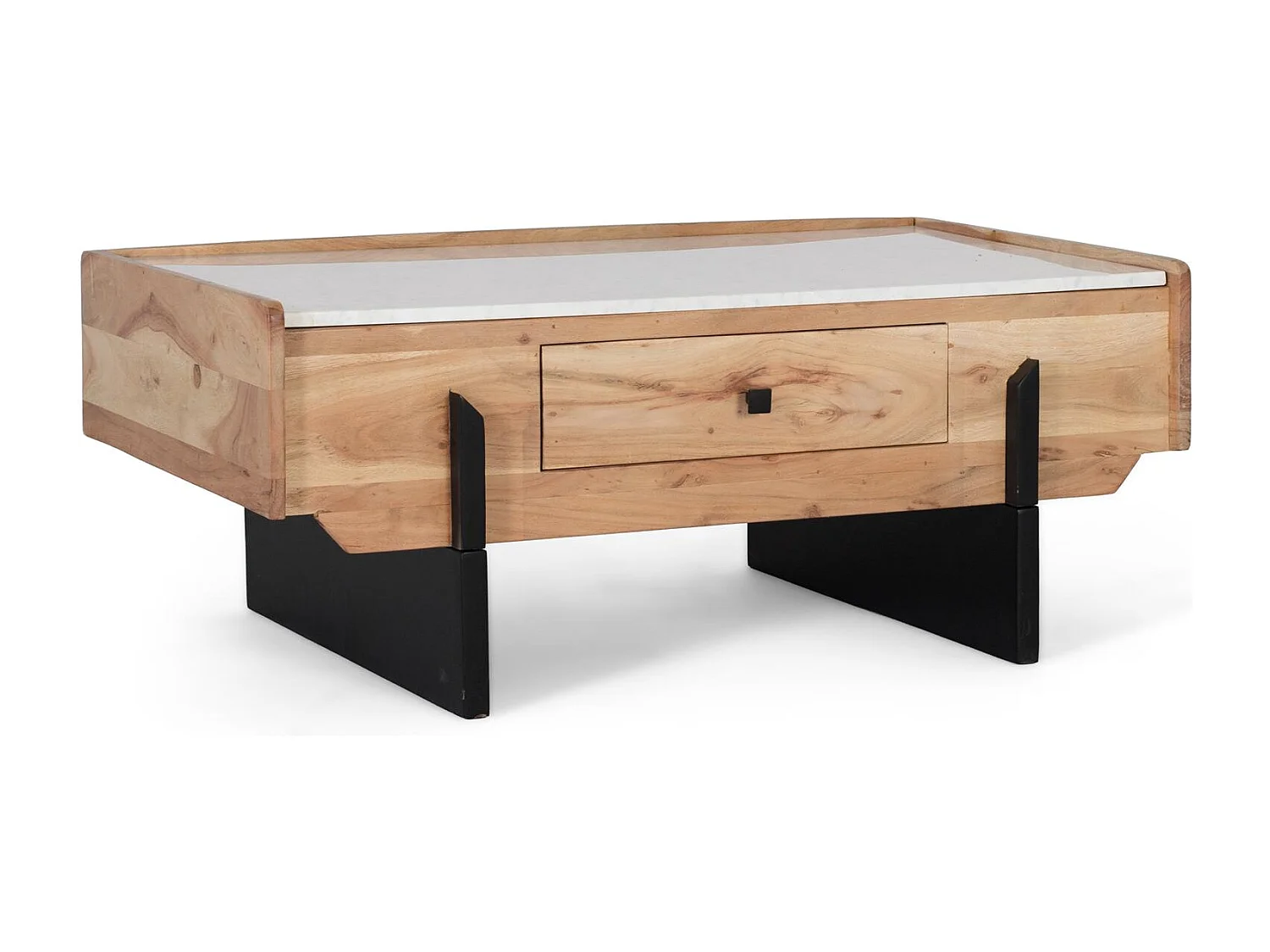 Table basse en bois d’acacia et marbre blanc