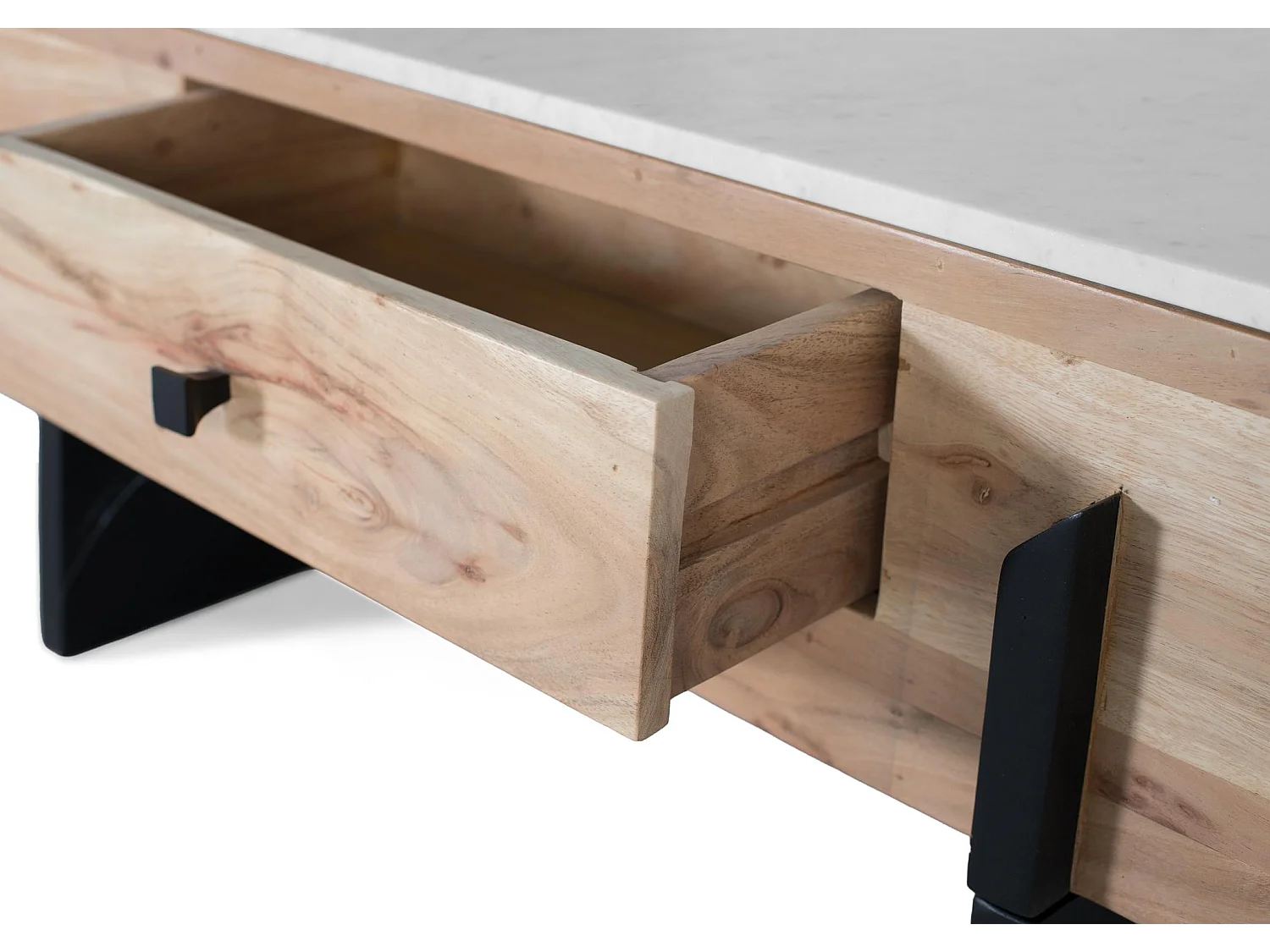 Table basse en bois d’acacia et marbre blanc