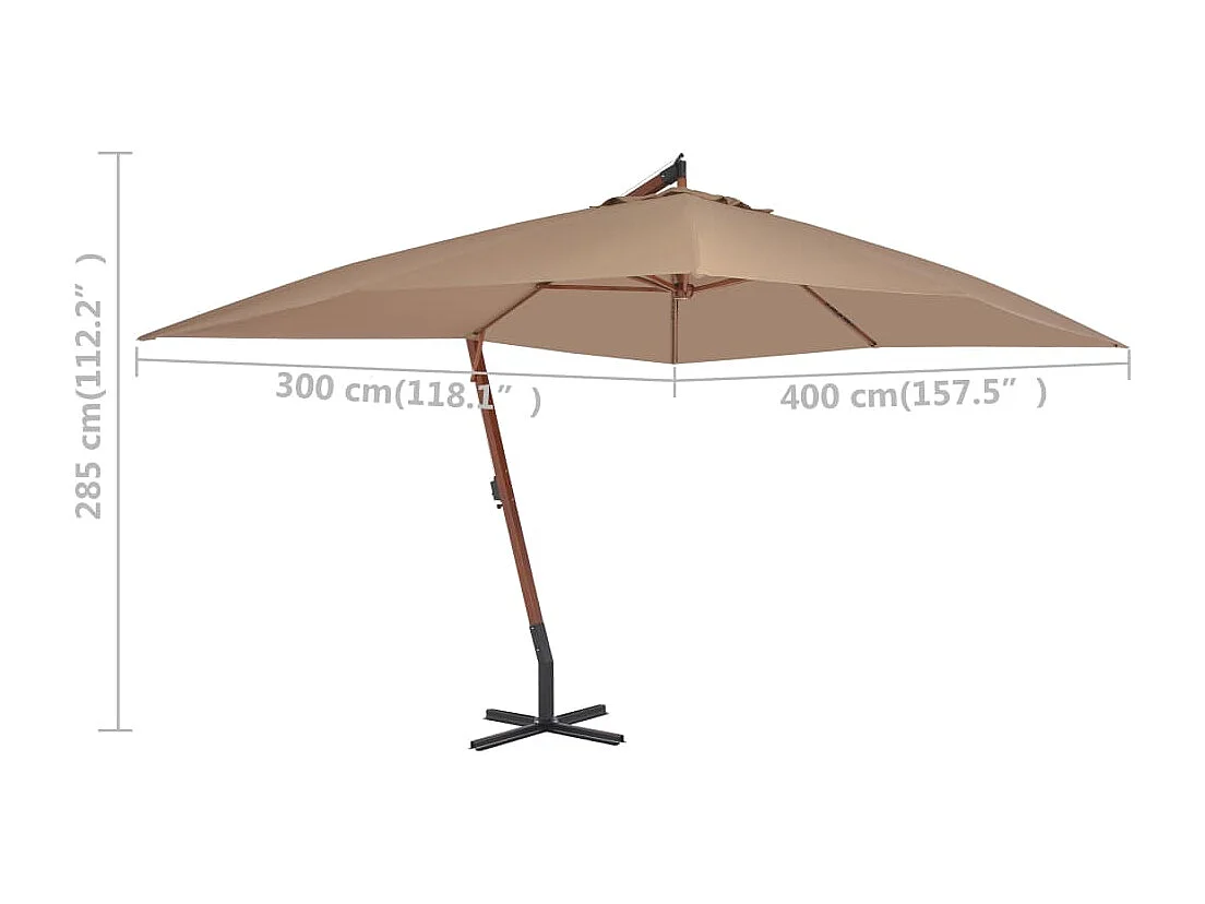 Yukon  Zweefparasol met houten paal 400x300 cm taupe