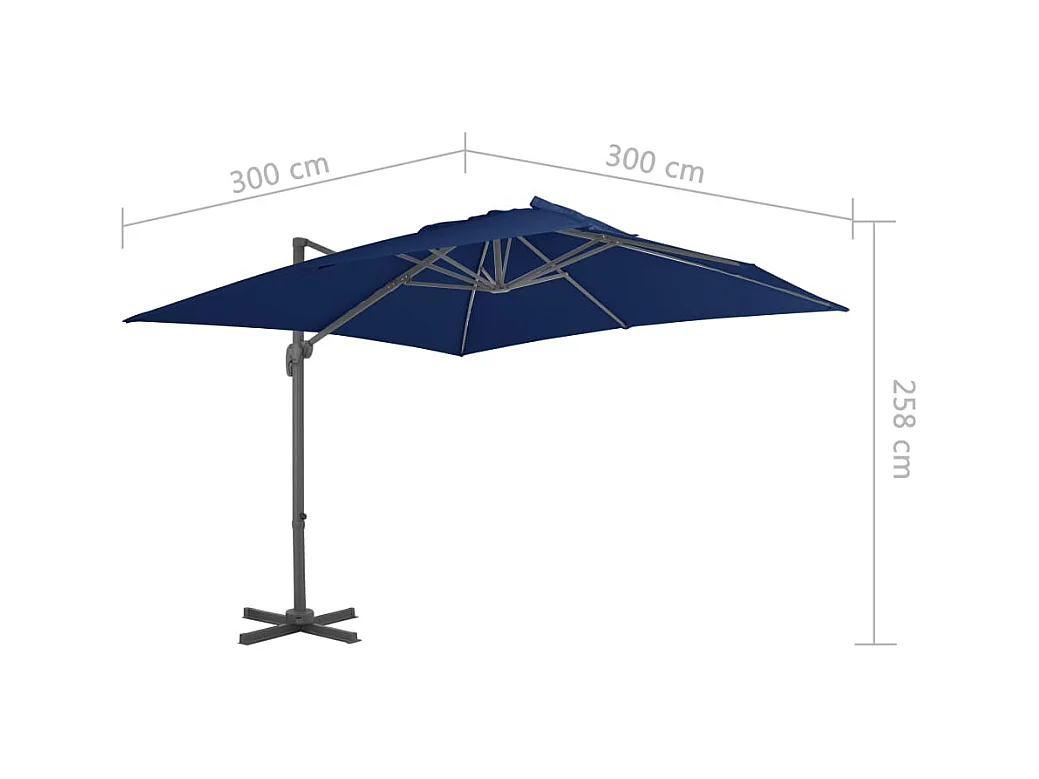 Church Point  Parasol de jardin en porte-à-faux et mât en aluminium bleu azur