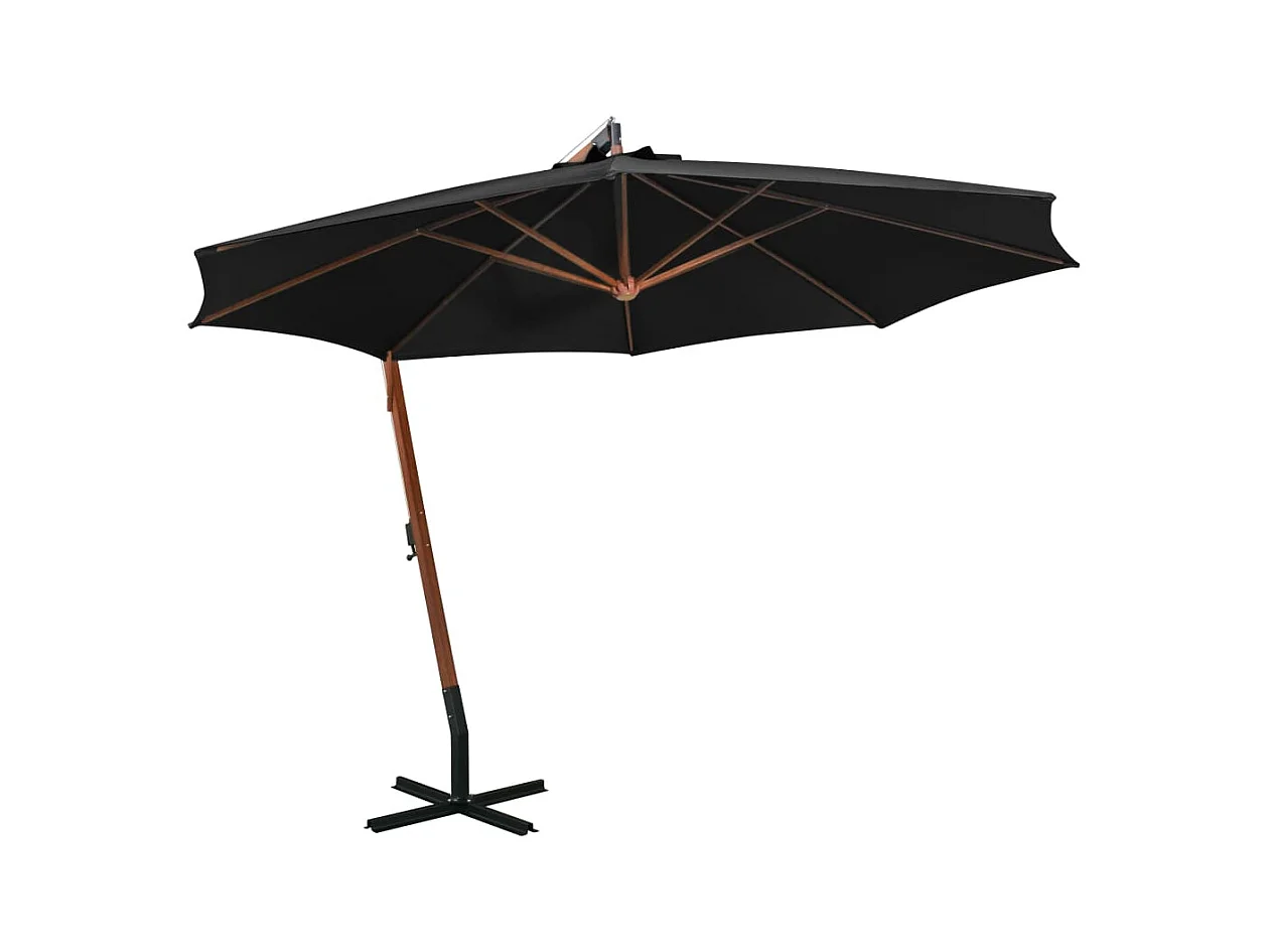 Gryndis  Parasol de jardin suspendu avec mât noir bois de sapin massif