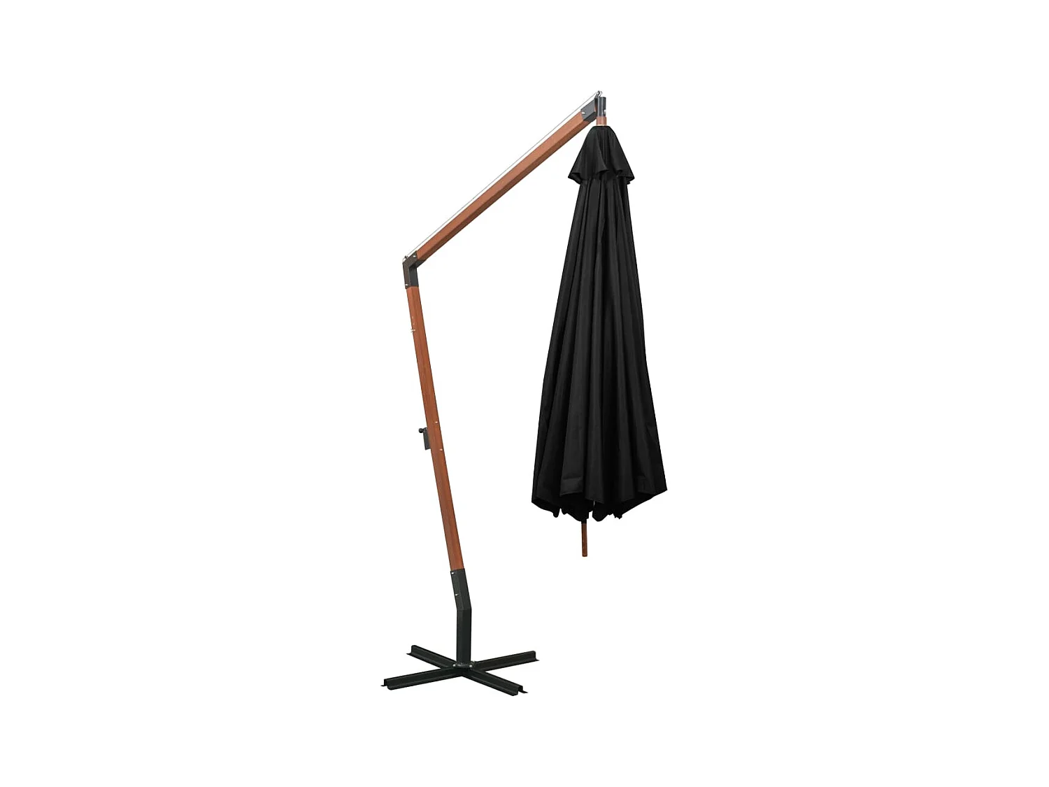 Gryndis  Parasol de jardin suspendu avec mât noir bois de sapin massif