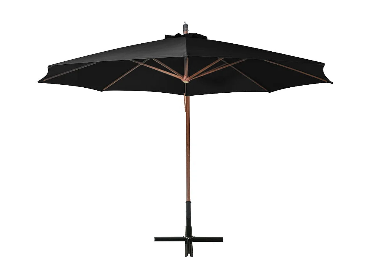 Gryndis  Parasol de jardin suspendu avec mât noir bois de sapin massif
