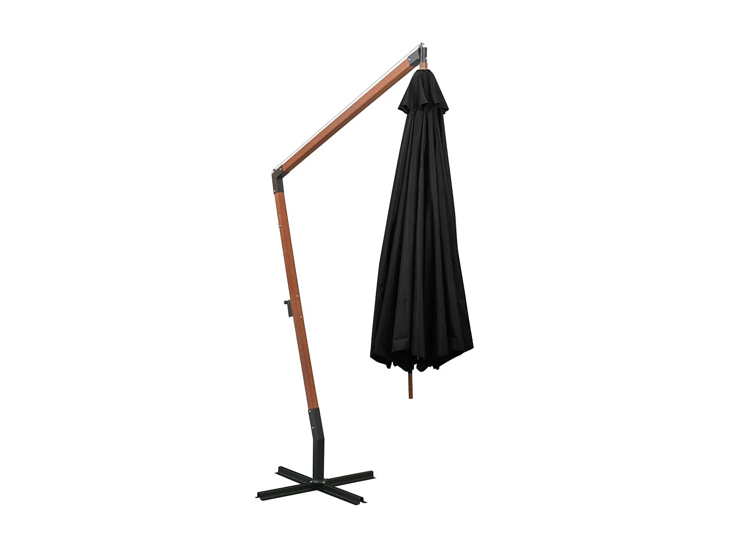 Gryndis  Parasol de jardin suspendu avec mât noir bois de sapin massif