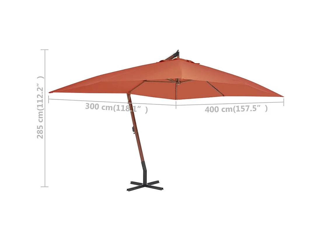 Yukon  Parasol de jardin en porte-à-faux avec mât en bois terre cuite