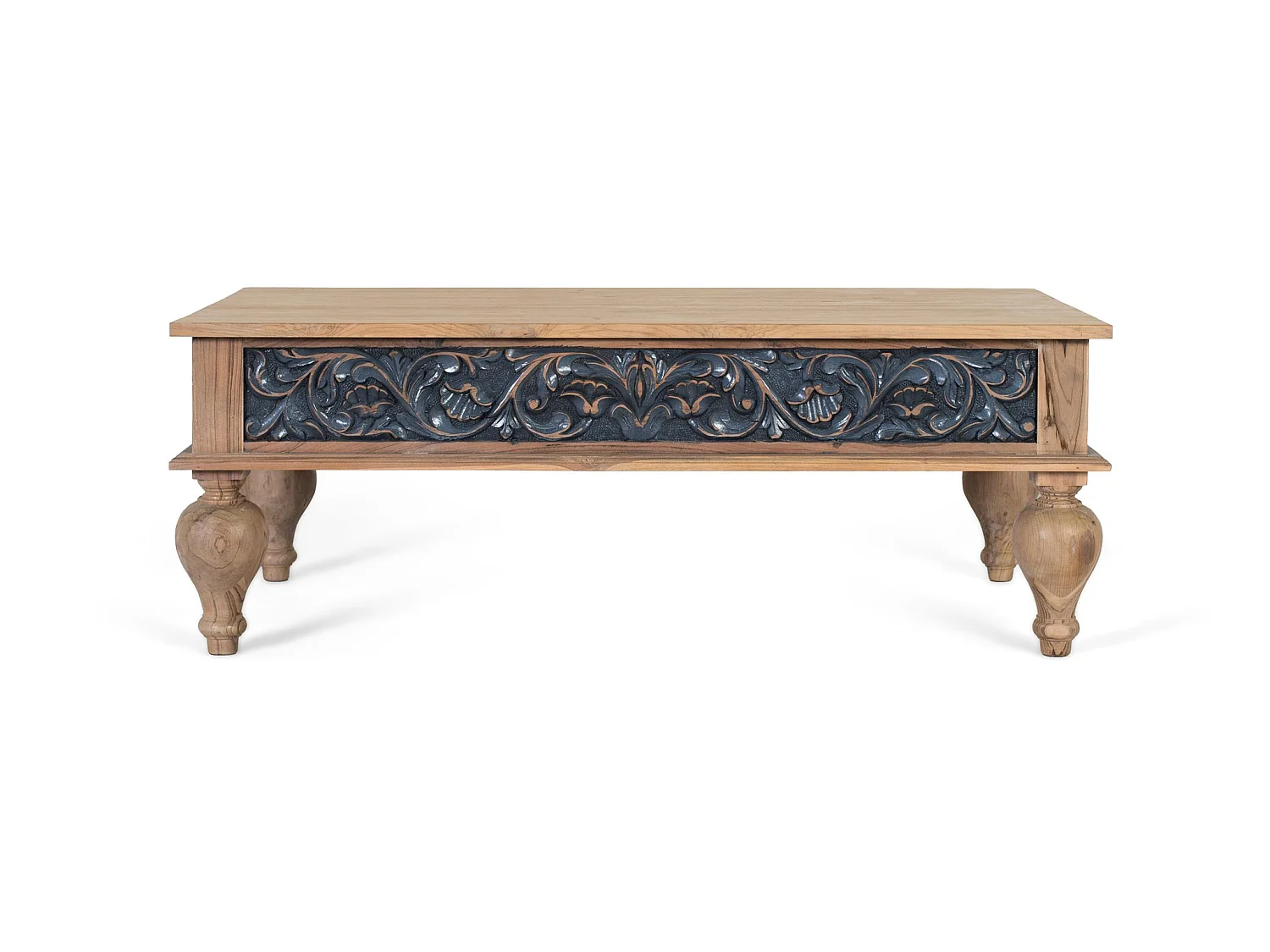 Table basse en bois de teck 125 cm, style ethnique colonial - 46 x 125 x 65