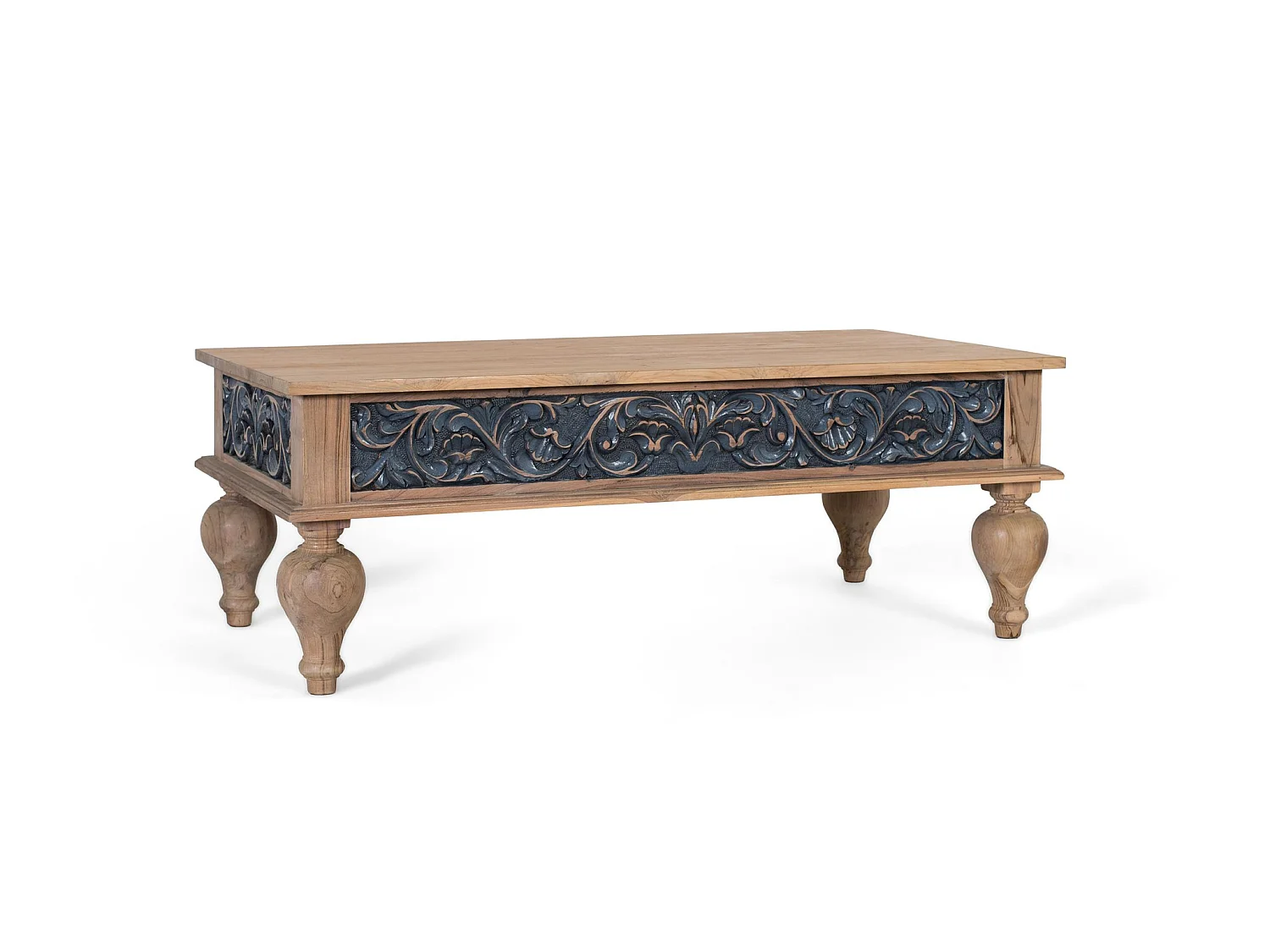 Table basse en bois de teck 125 cm, style ethnique colonial - 46 x 125 x 65