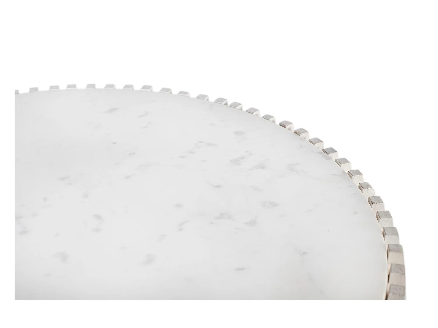 Tavolino rotondo in marmo bianco e legno di mango