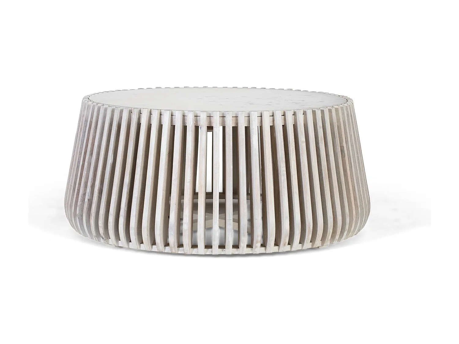 Table basse ronde en marbre blanc et bois de manguier