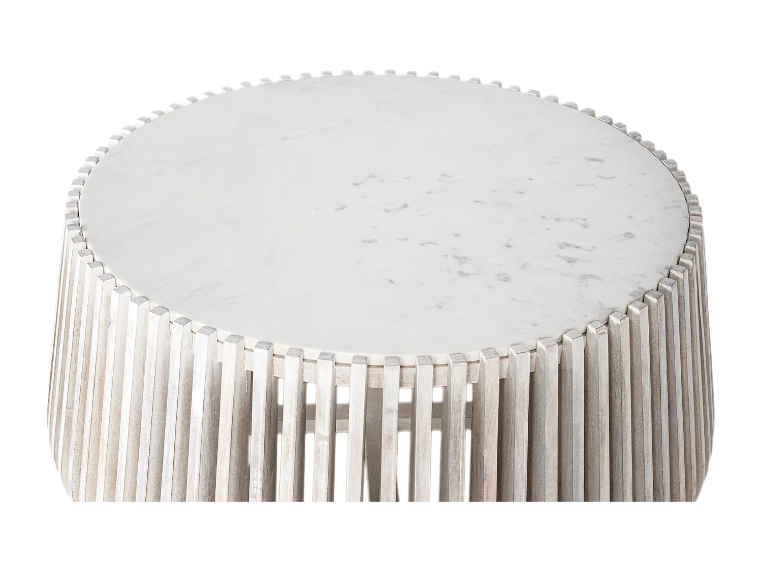 Table basse ronde en marbre blanc et bois de manguier