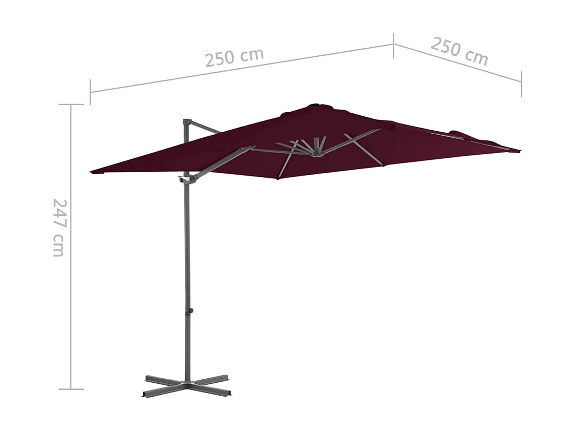 Forest Park  Parasol de jardin en porte-à-faux mât en acier rouge bordeaux