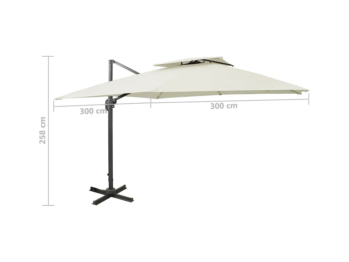 Zuienkerke  Parasol de jardin déporté avec double plateau 300 x 300 cm Sable