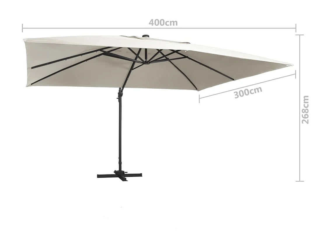 Ersan  Parasol de jardin en porte-à-faux lumières LED mât en aluminium