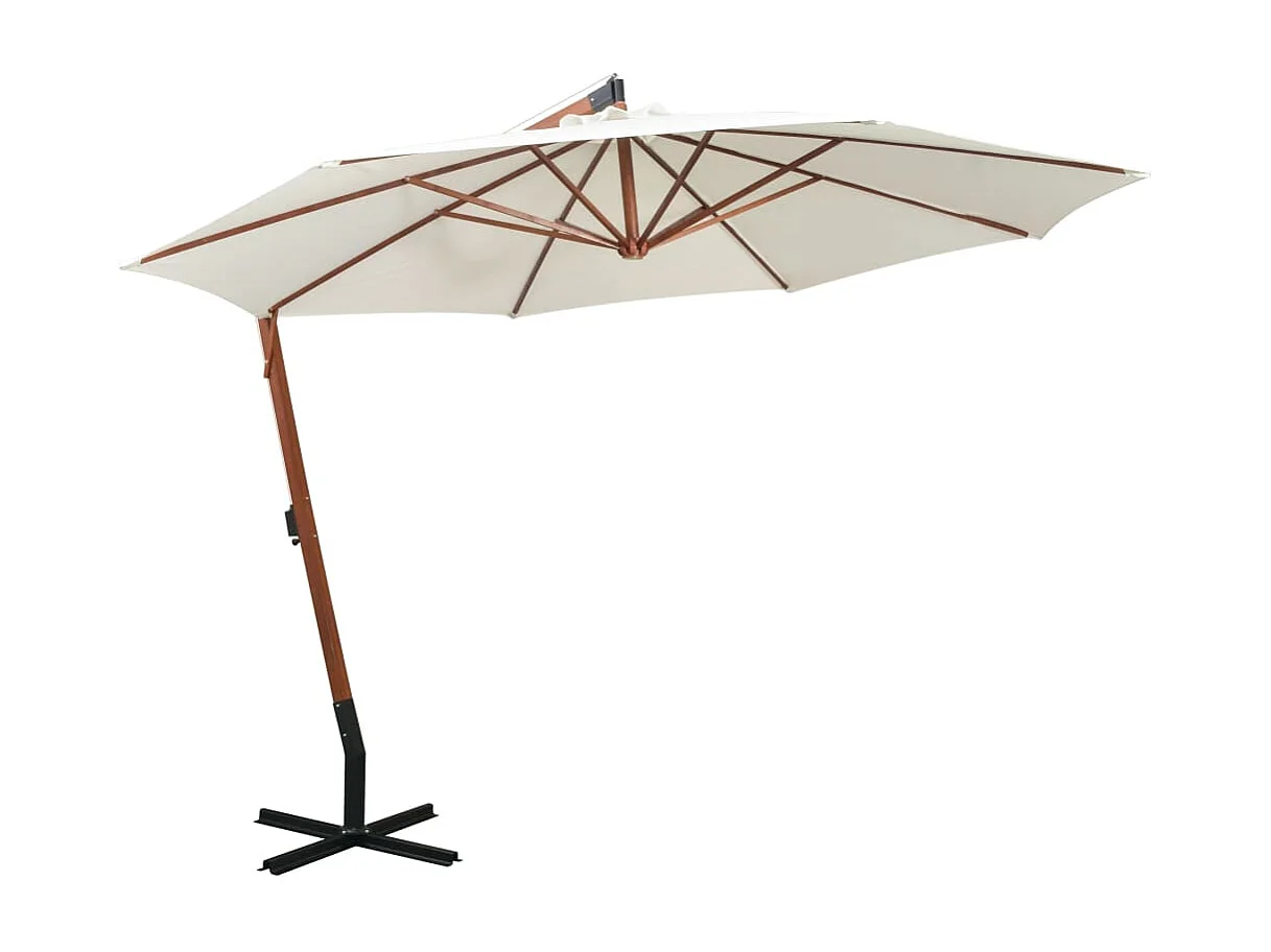 Gryndis  Parasol suspendu avec poteau en bois 350 cm blanc